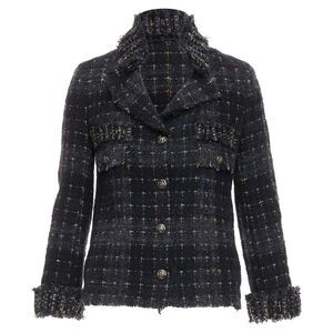 CHANEL Black Tweed Jacket with Gold Thread Accents